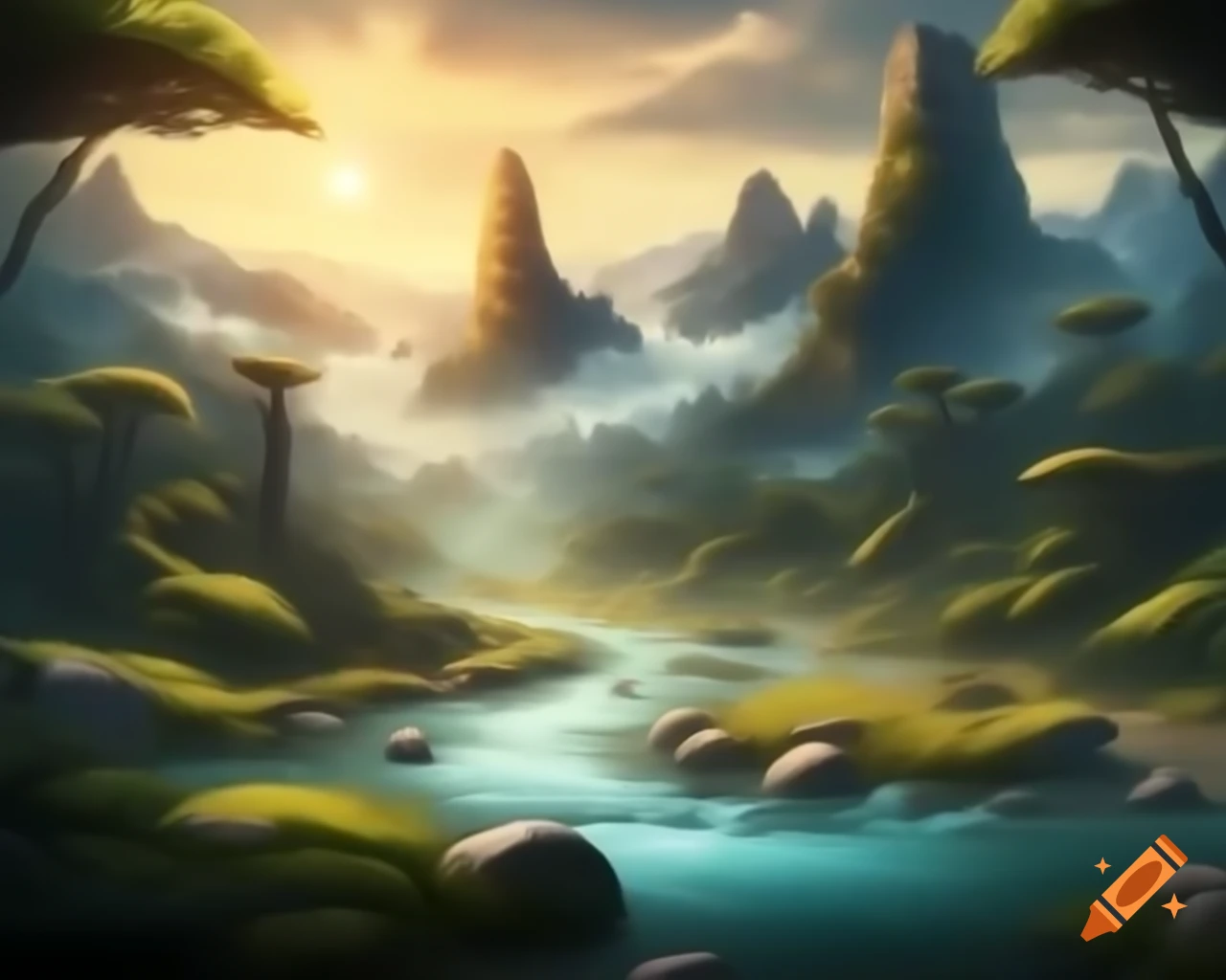 Majestic mountain range and winding river in untouched natural landscape