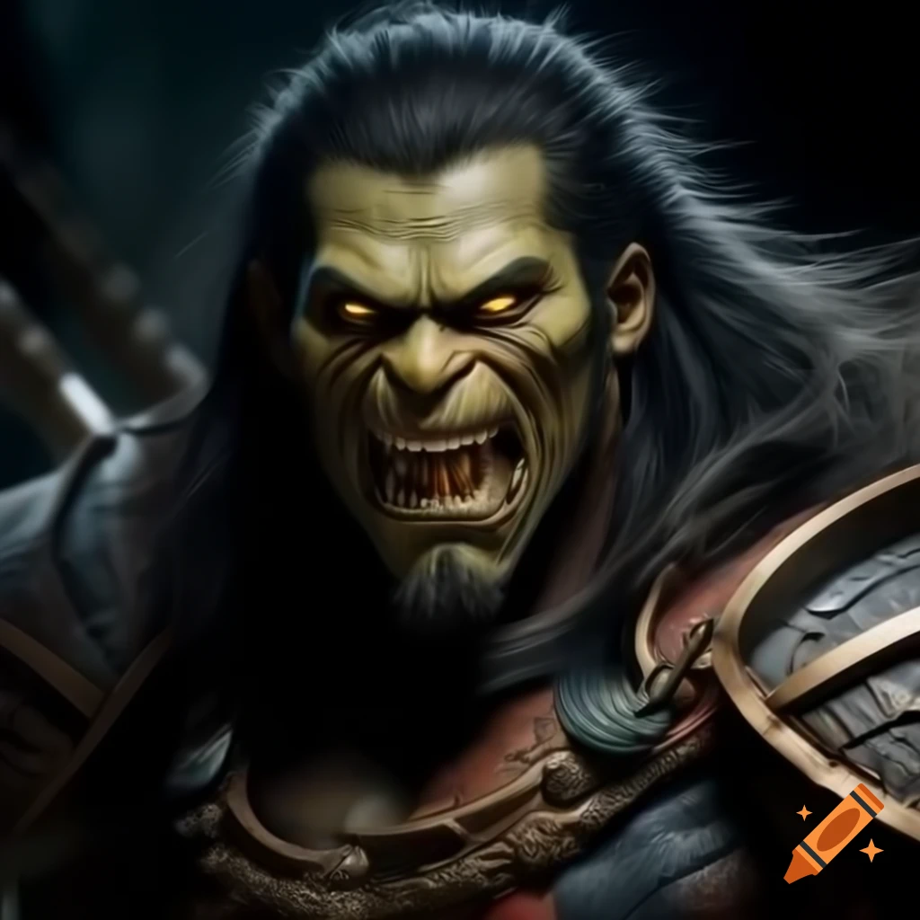 Hobgoblin male warrior in Japanese light armor with an angry expression