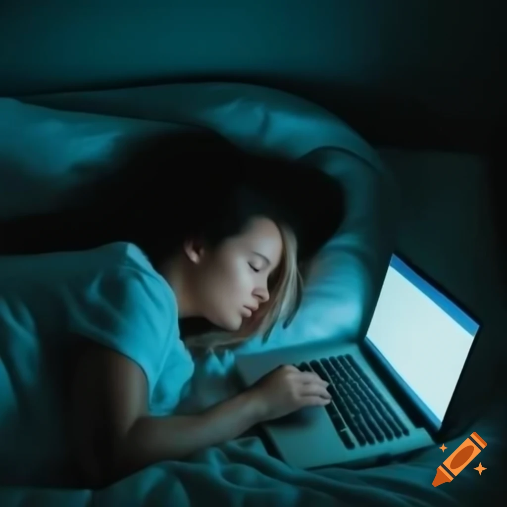 Person using laptop in bed with bright lighting
