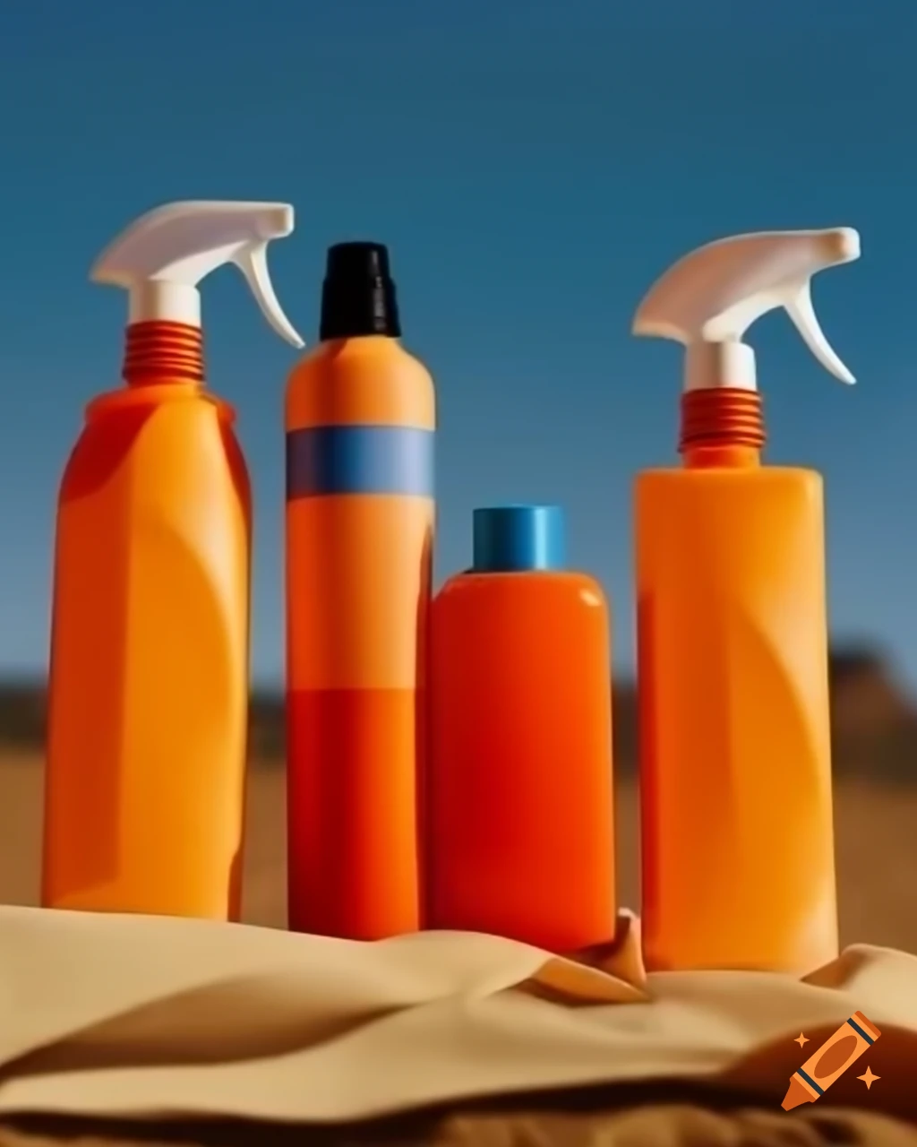 Orange and blue sunscreen bottles outdoors