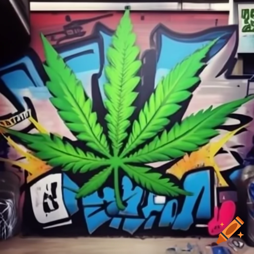 Colorful graffiti mural featuring cannabis theme