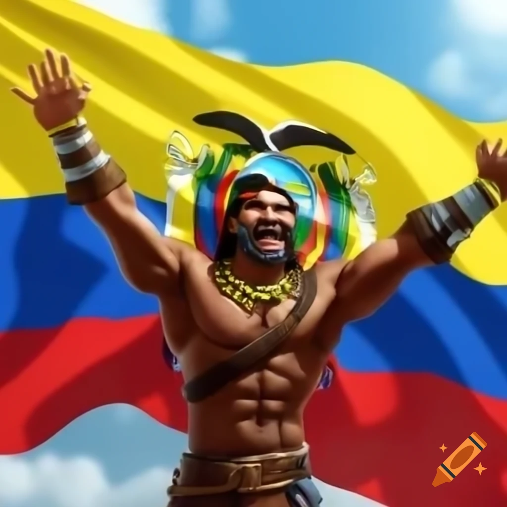 Warrior waving Ecuador flag
