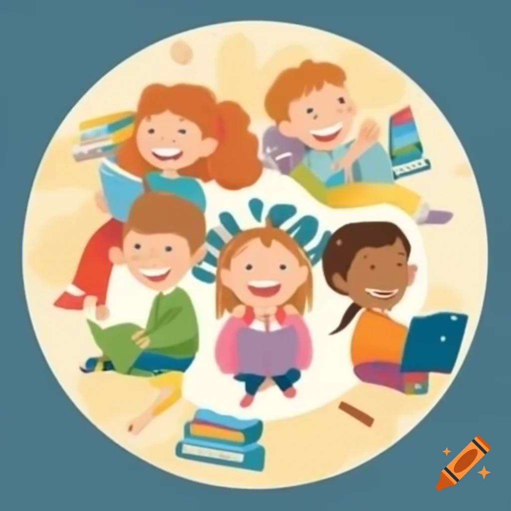 Kids sitting in a circle during library storytime on craiyon