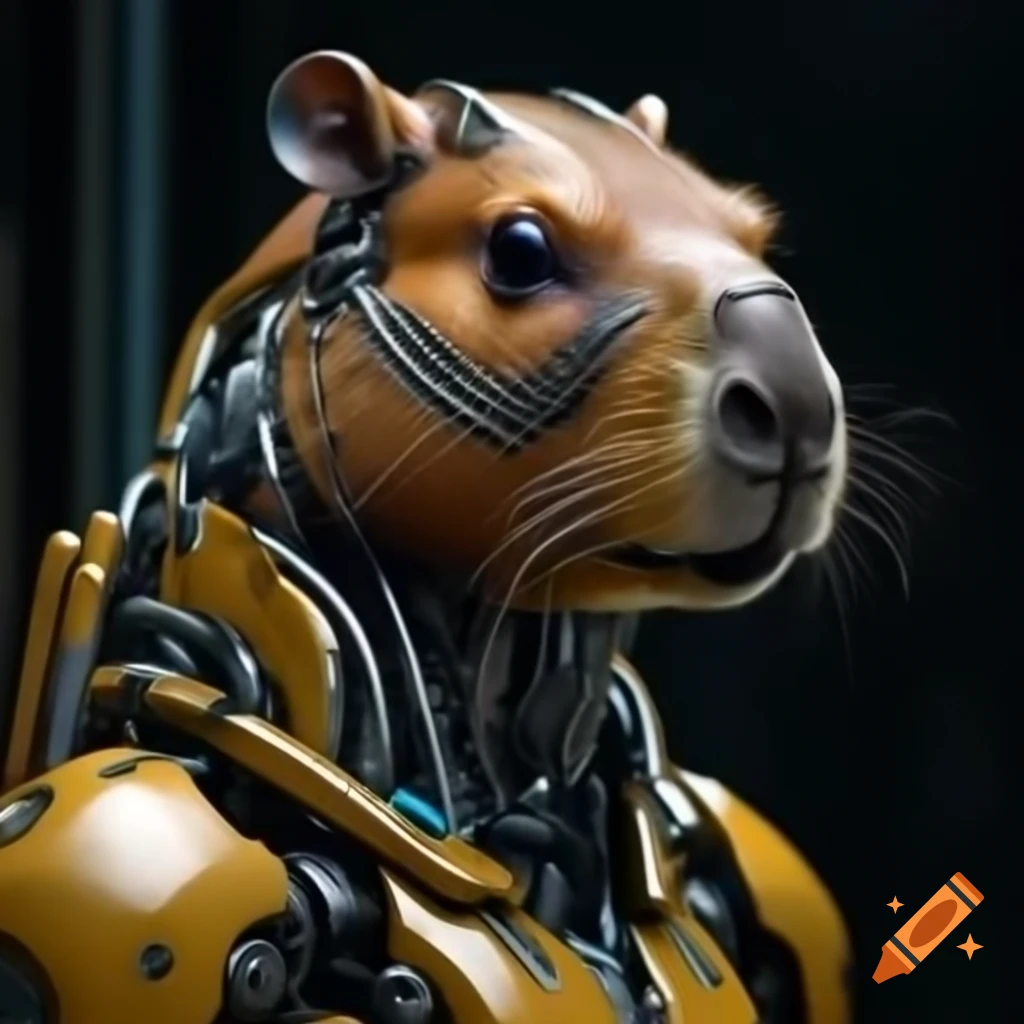 Cyborg capybara with futuristic design