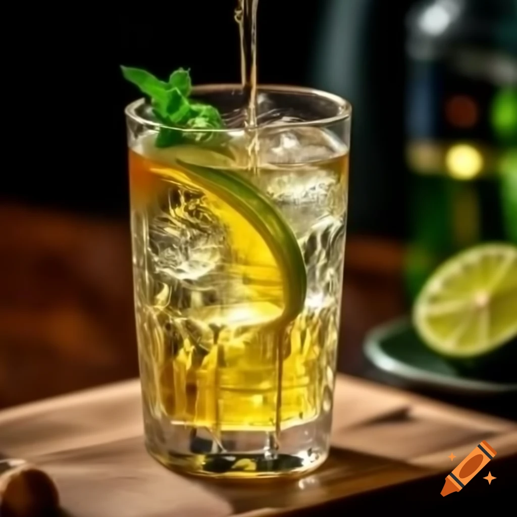 Sparkling yuja beverage with lime, garnished with mint and zest