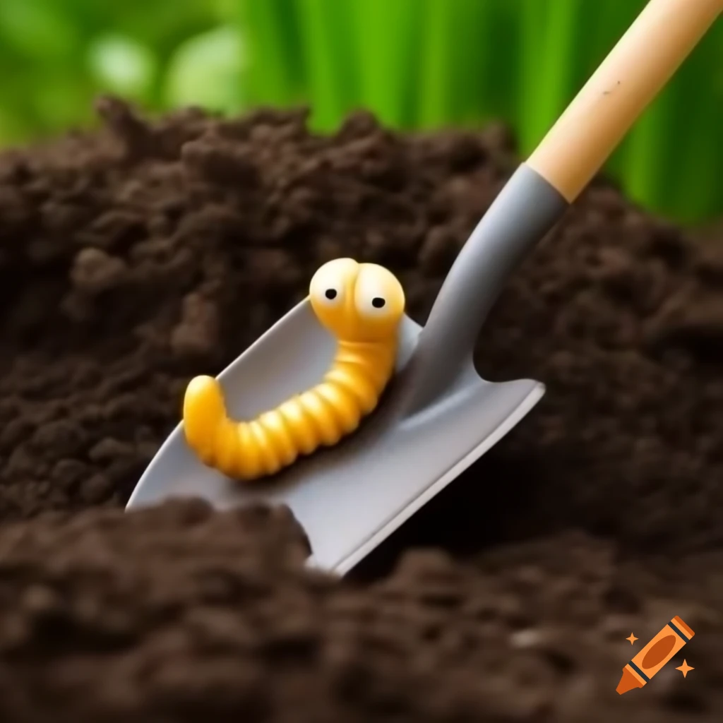 Little worm sleeping on shovel in garden soil