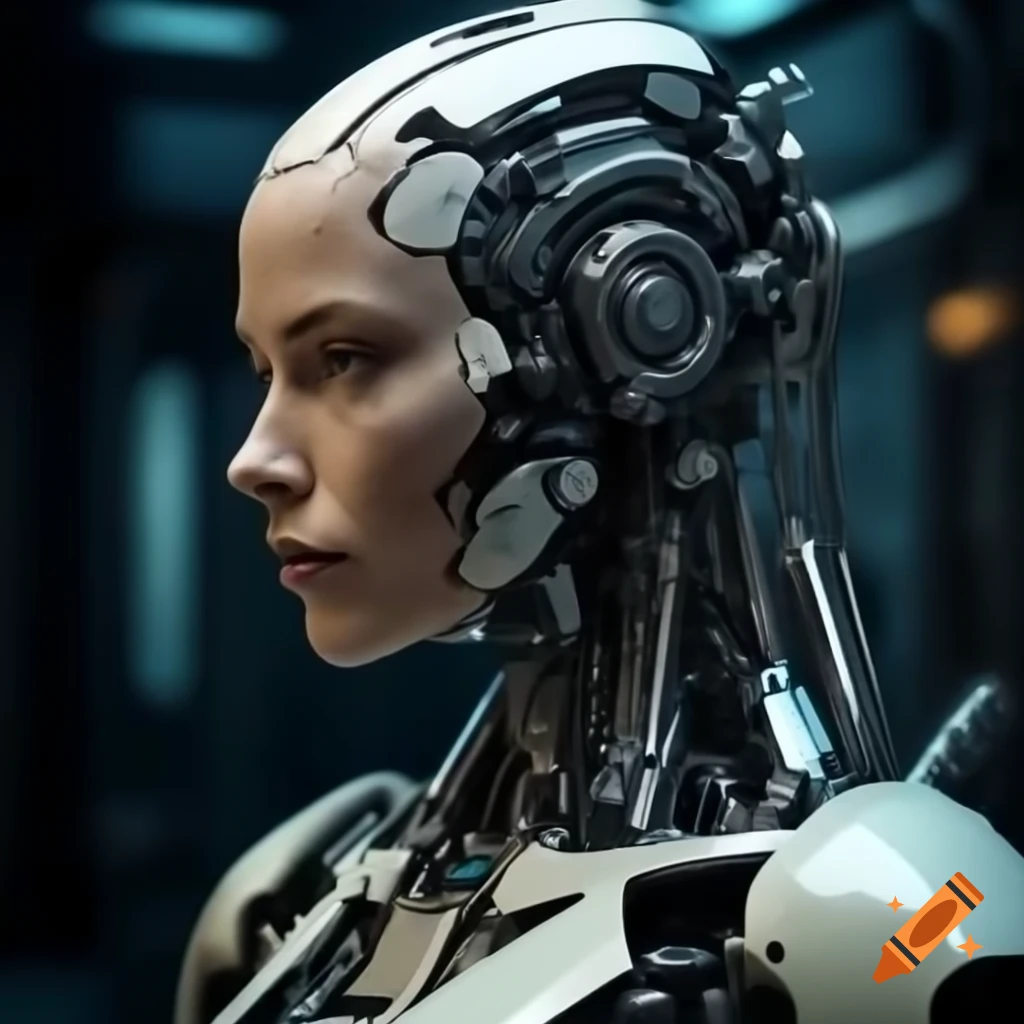 Futuristic robots in a high-tech environment