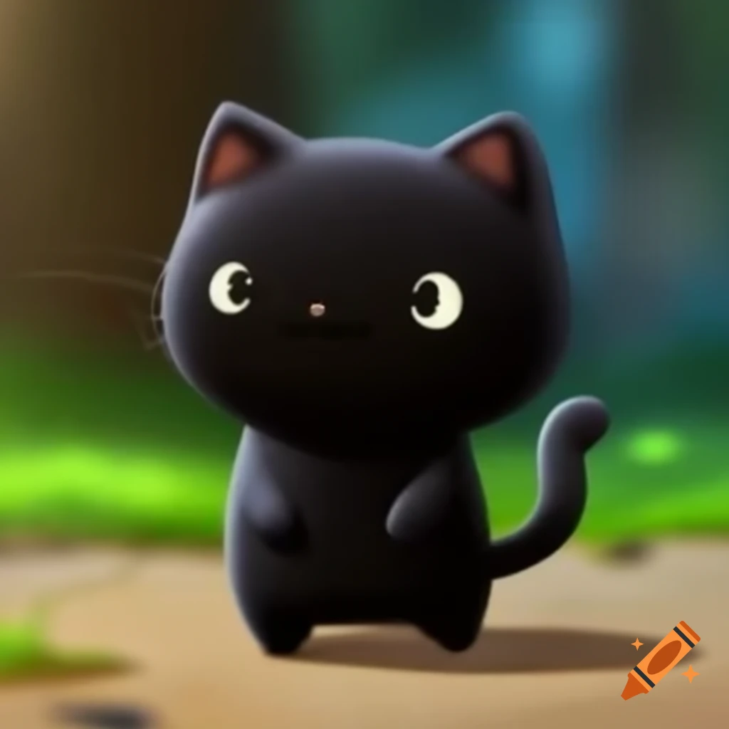Chibi black cat standing on hind legs in a cute pose