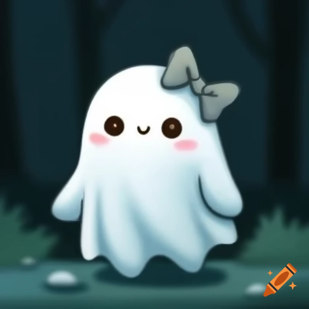 Cute ghost wearing a bow on its head