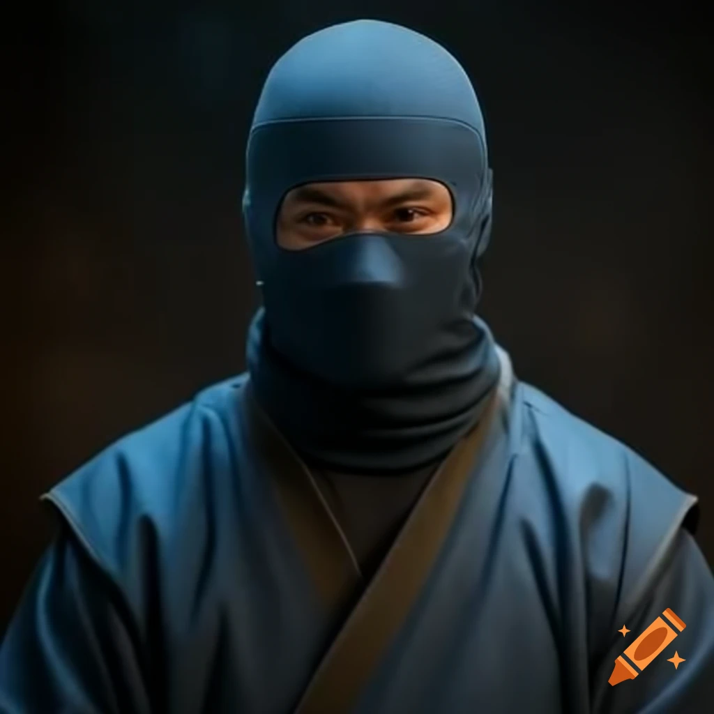 Ninja in blue bandages with eye scar posing for the camera