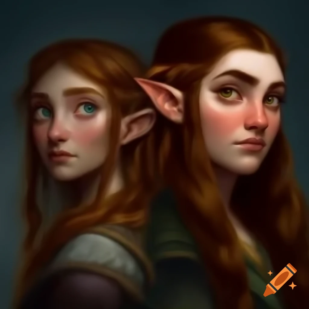 Female hobbit and female halfling side by side, fantasy theme