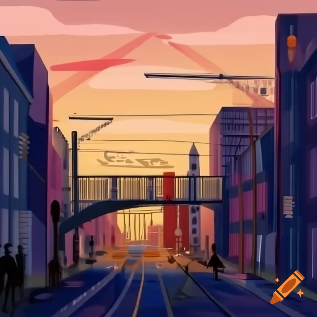 Complex urban collage of fictional city Elken in Germany with realistic and abstract style