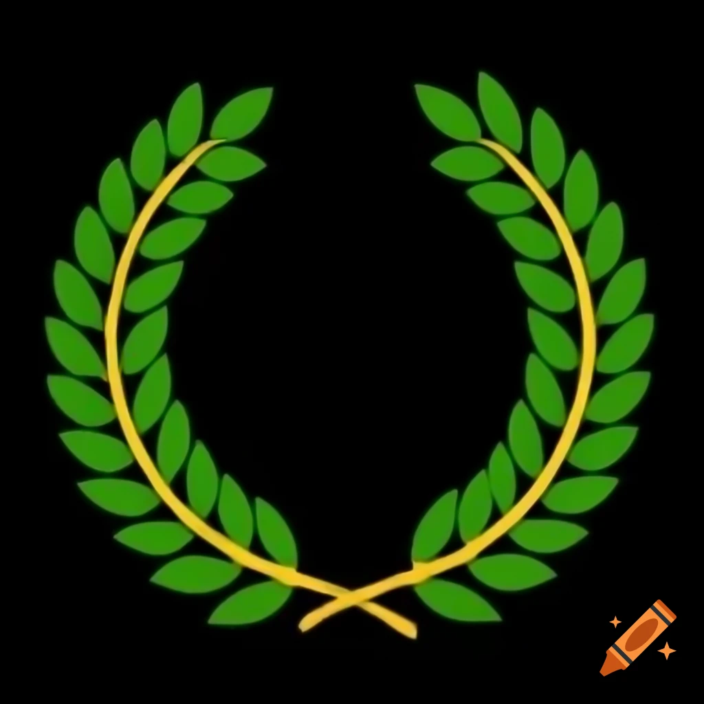Cartoon green laurel wreath on black background