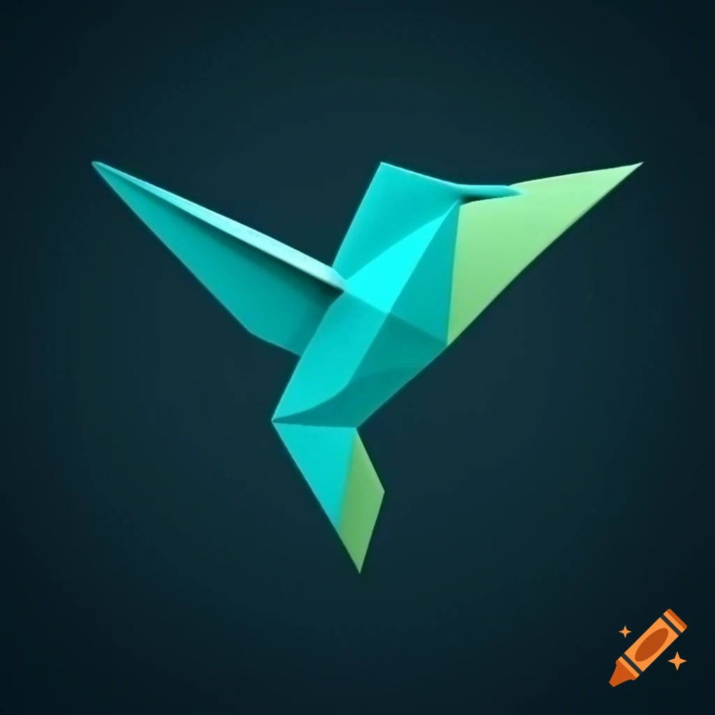 Teal origami hummingbird logo forming character C, material design