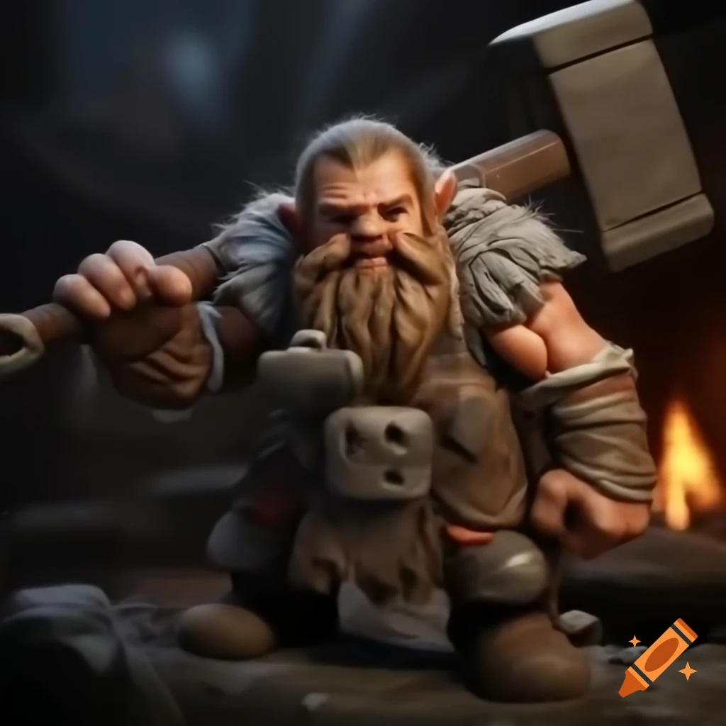 Mountain dwarf barbarian blacksmith wielding a hammer