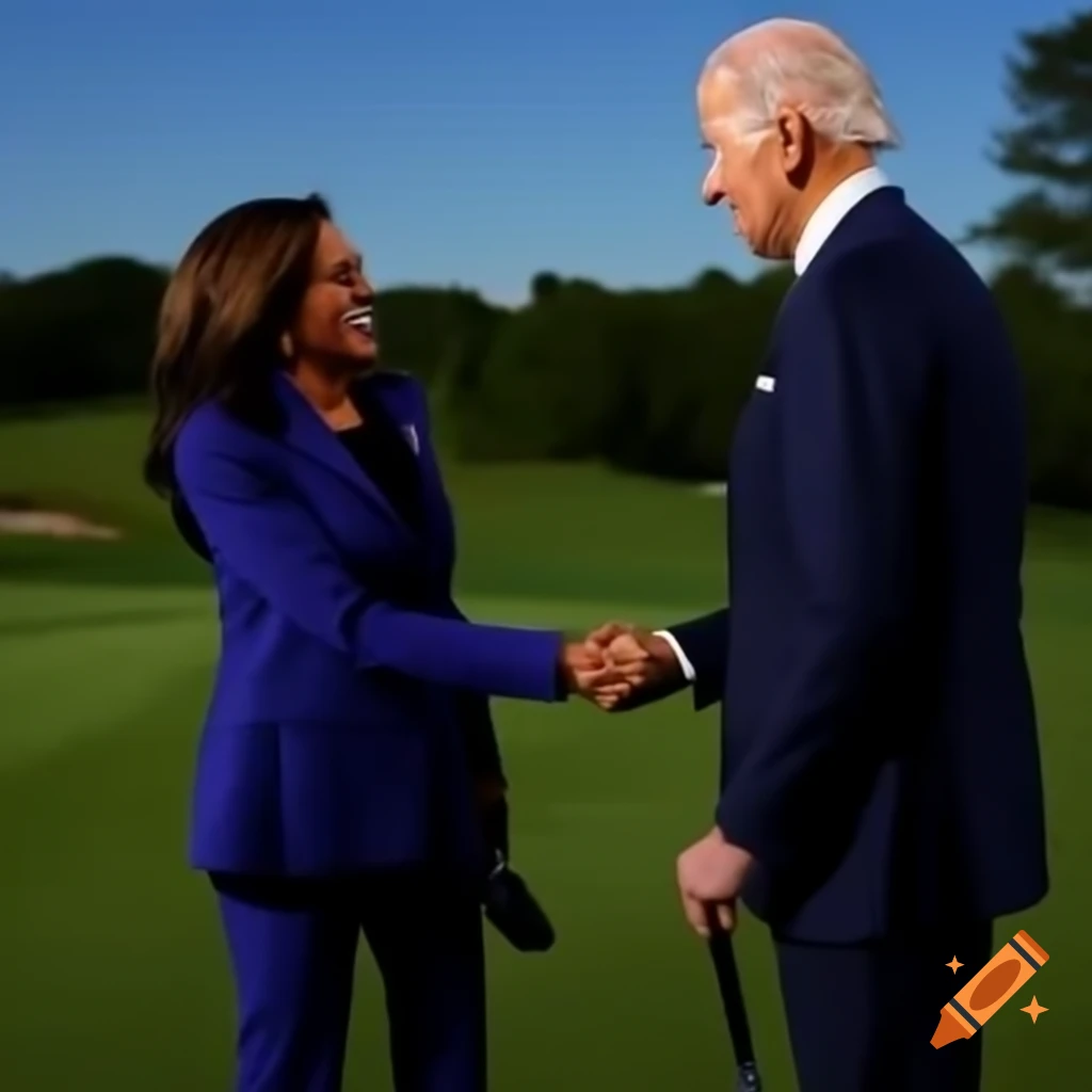 Joe Biden teaching Kamala Harris how to golf