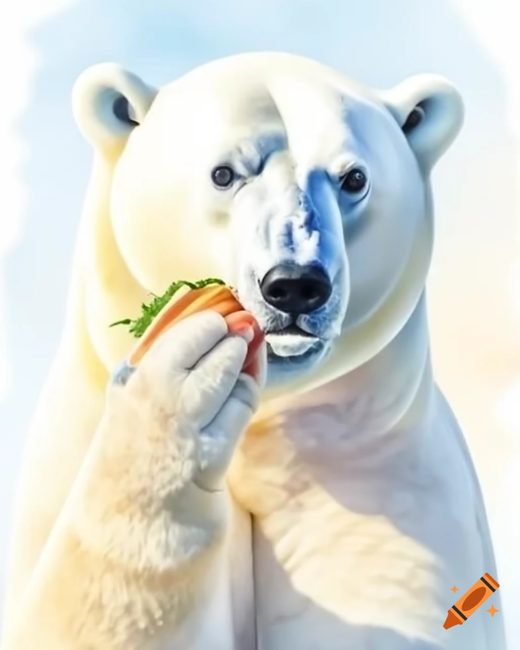 Polar bear enjoying a sandwich