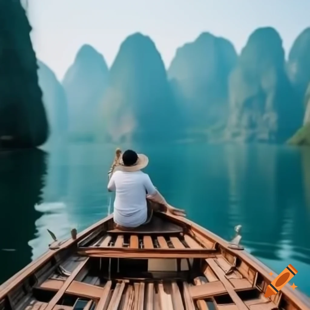 Asian man enjoying vacation on a boat