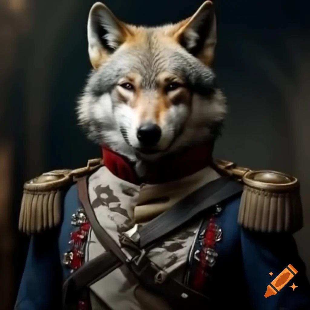 Wolf dressed in Victorian military attire
