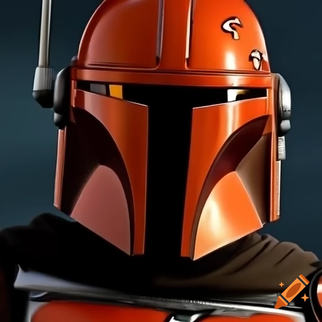 Orange mandalorian soldier in action pose