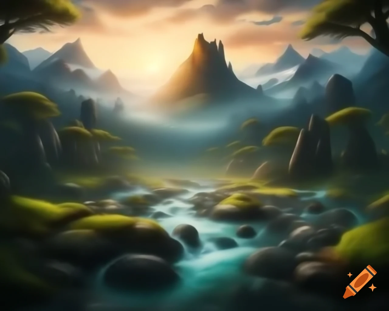 Majestic mountain range and winding river in untouched natural landscape
