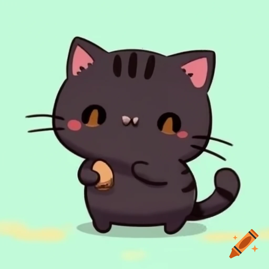 Adorable rounded chibi black cat illustration