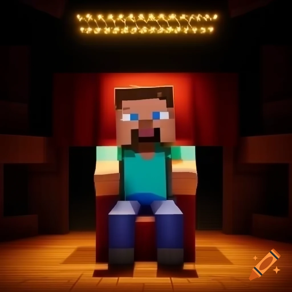 Photorealistic puppet resembling Steve from Minecraft in theater performance