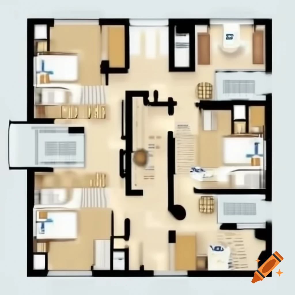 Modern-style villa interior design featuring living room, bedrooms, kitchen, and dining areas