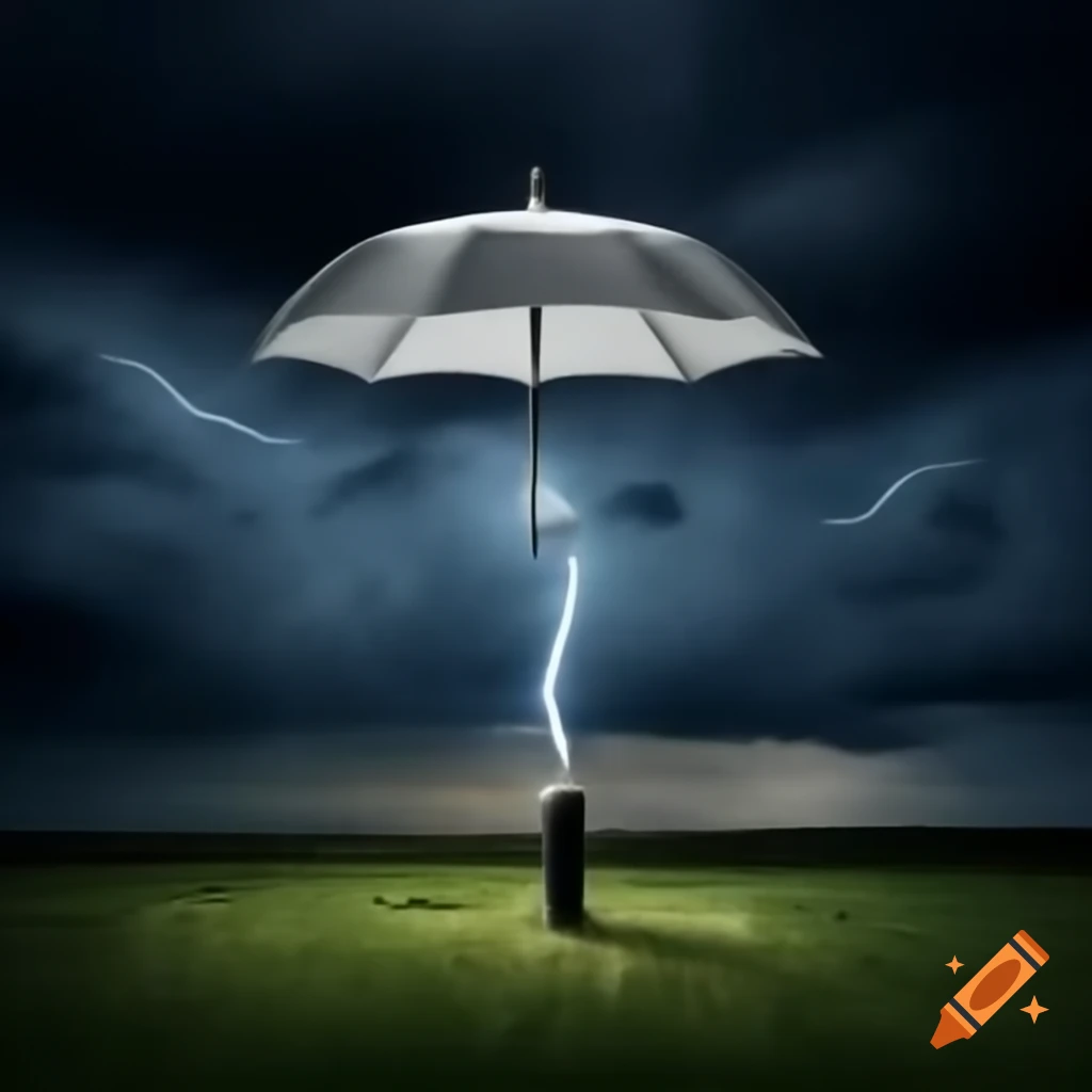 Umbrella being struck by lightning