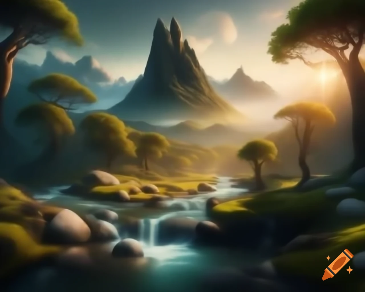 Majestic mountain range and winding river in untouched natural landscape