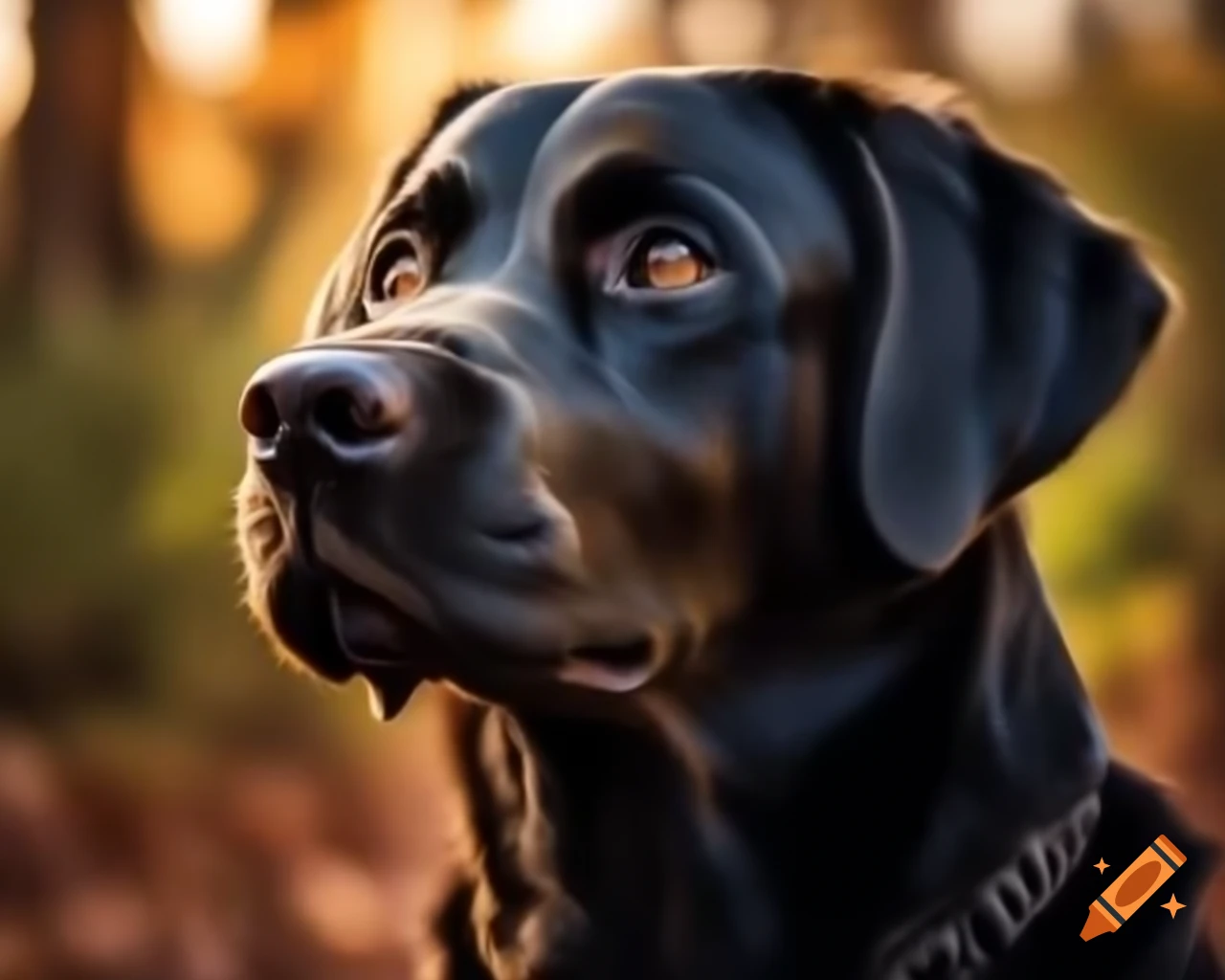 Realistic nature photography of a black Labrador Retriever in landscape format