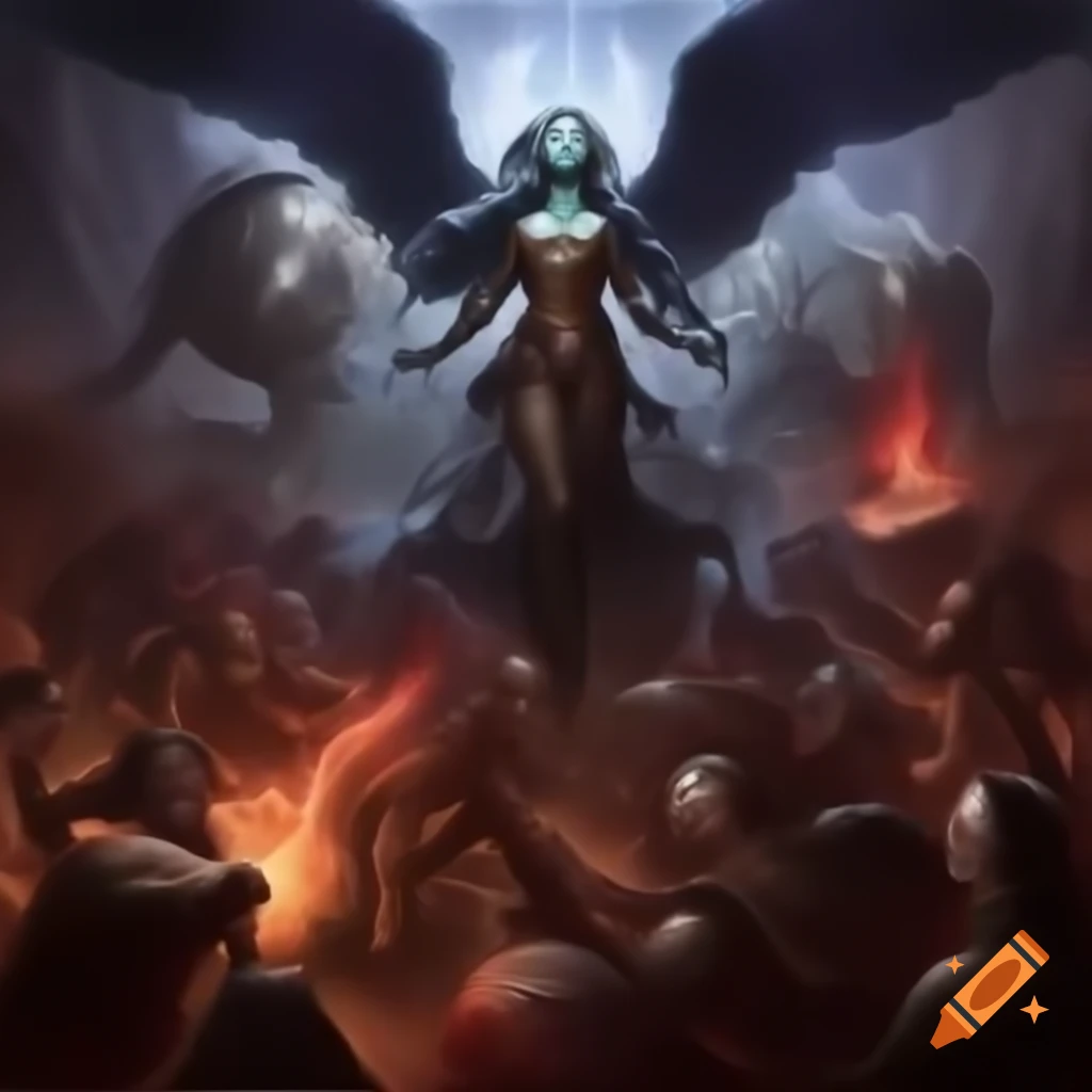 Action-packed scene from the Great Dream War featuring Dreamweaver Angel and Vampire Goddess