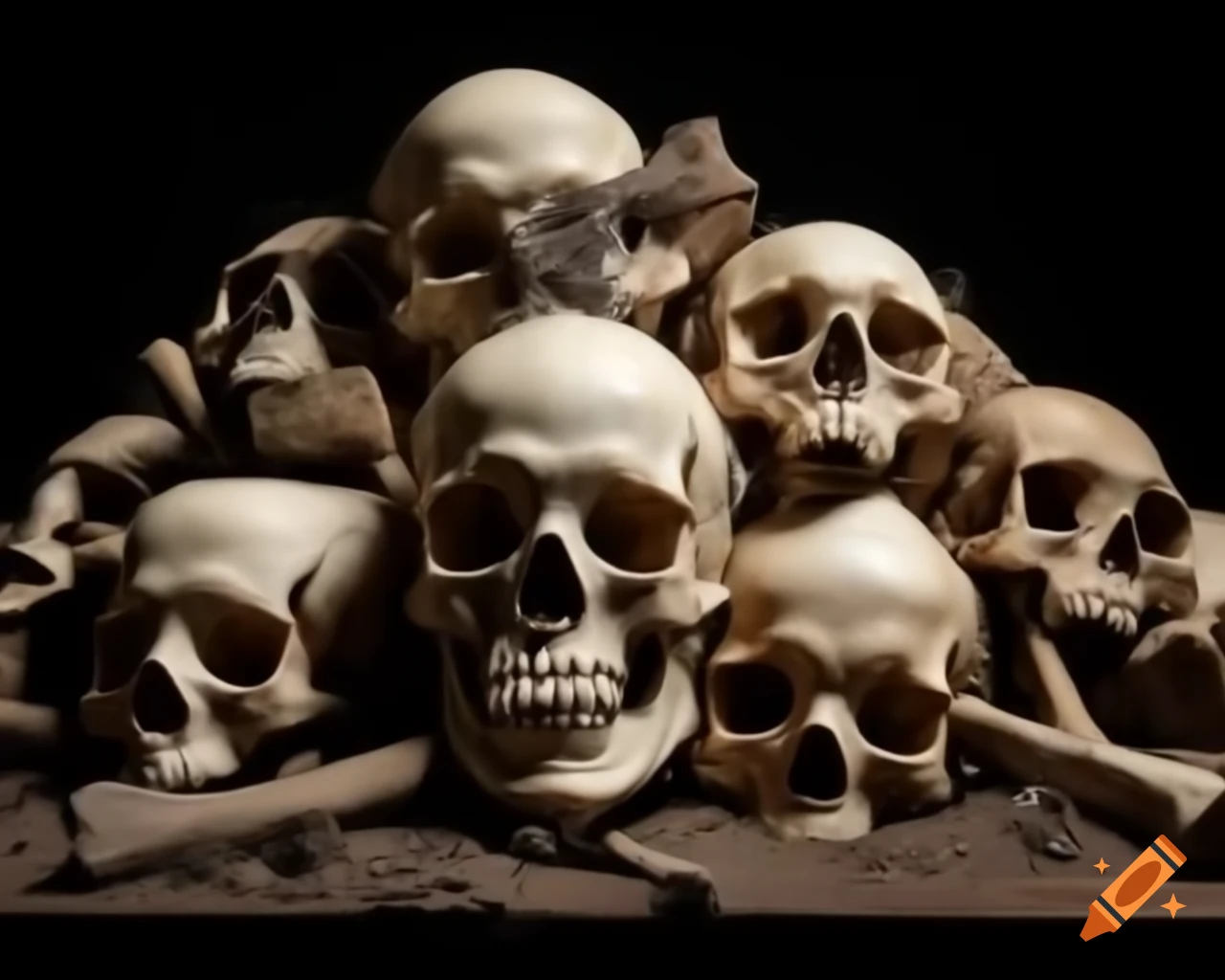 Pile of skulls on the ground