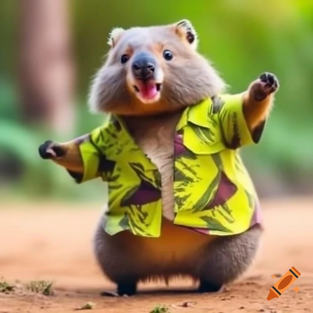 Quokka wearing Hawaiian shirt dancing in Australia