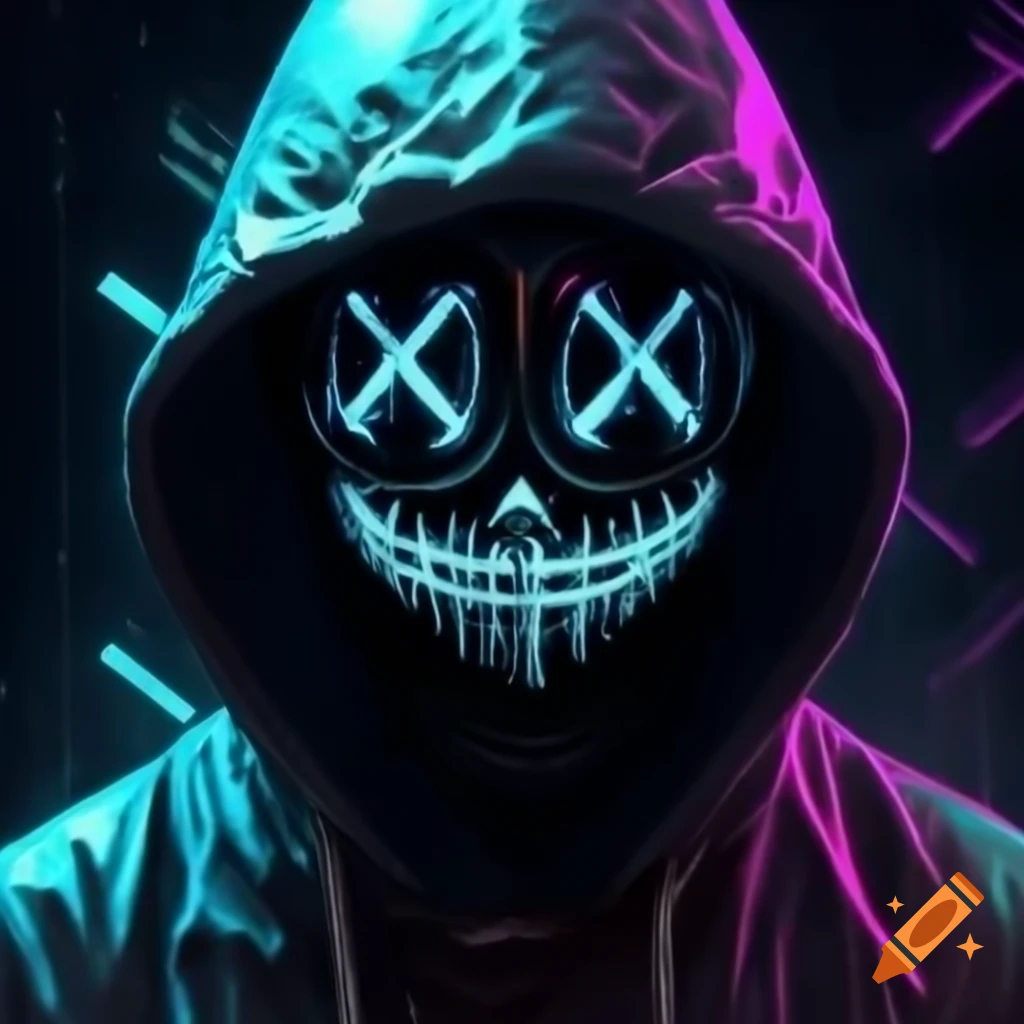 Glitchy hacker wearing a mask