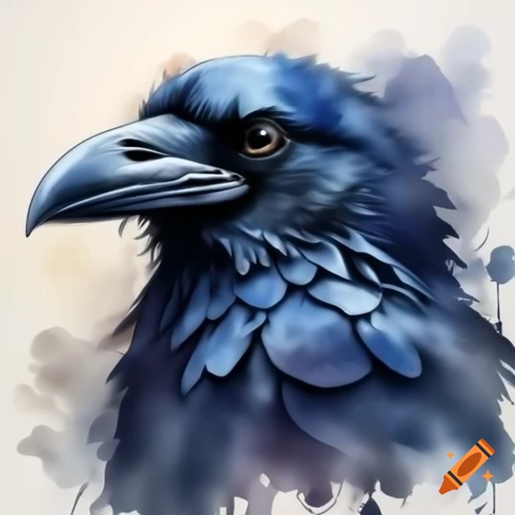 Highly detailed raven head illustration