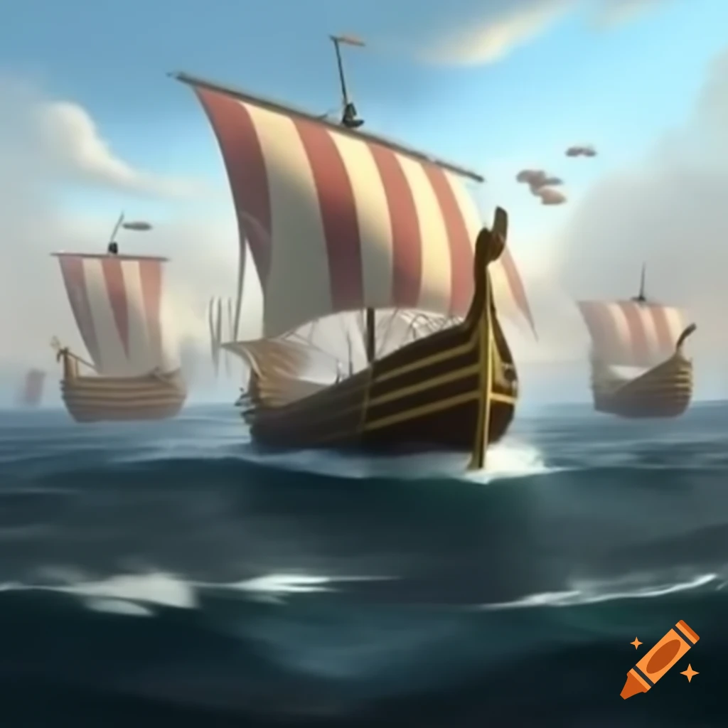 Greek Trojan ships sailing towards battle