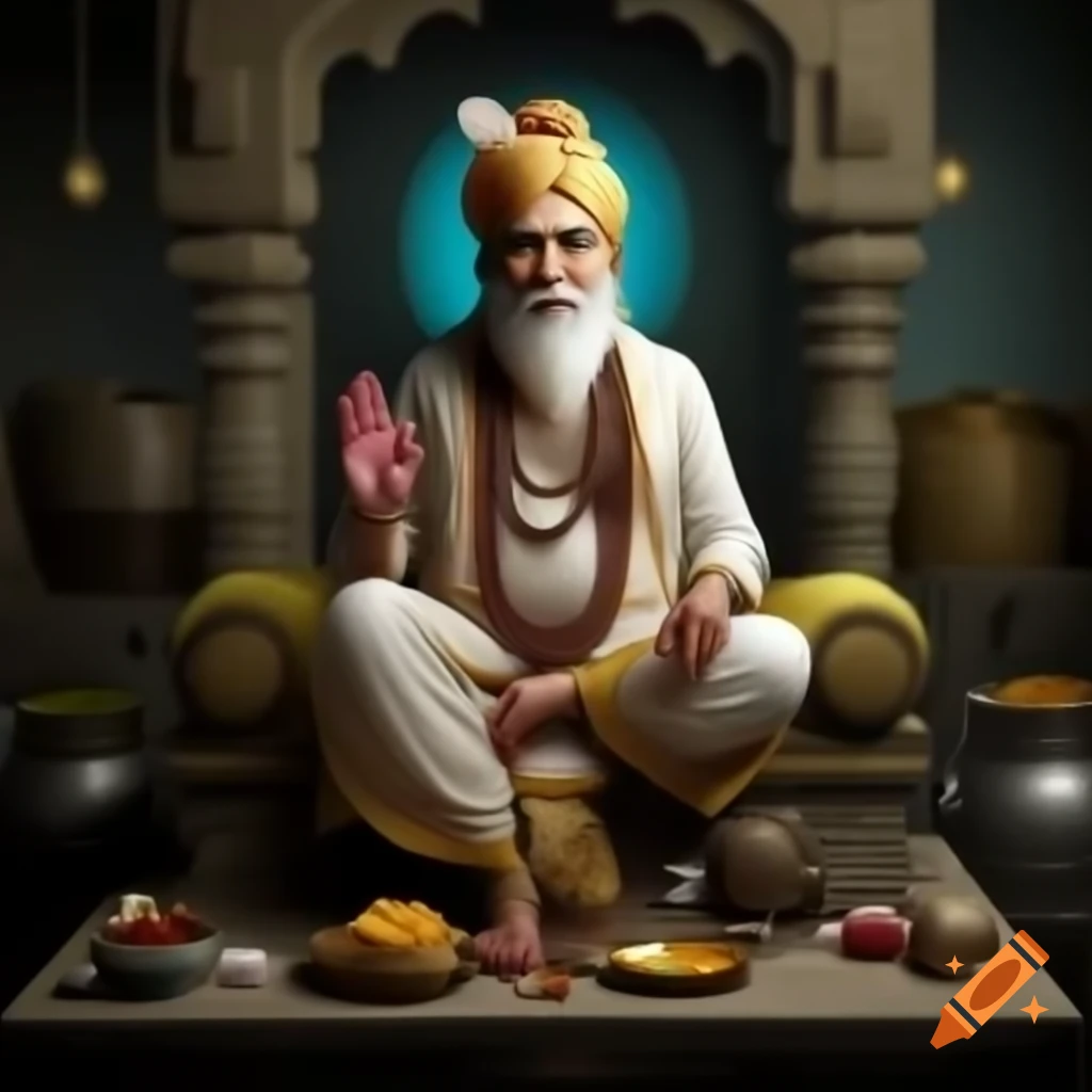 Vishwakarma seated on throne design for dairy industry poster