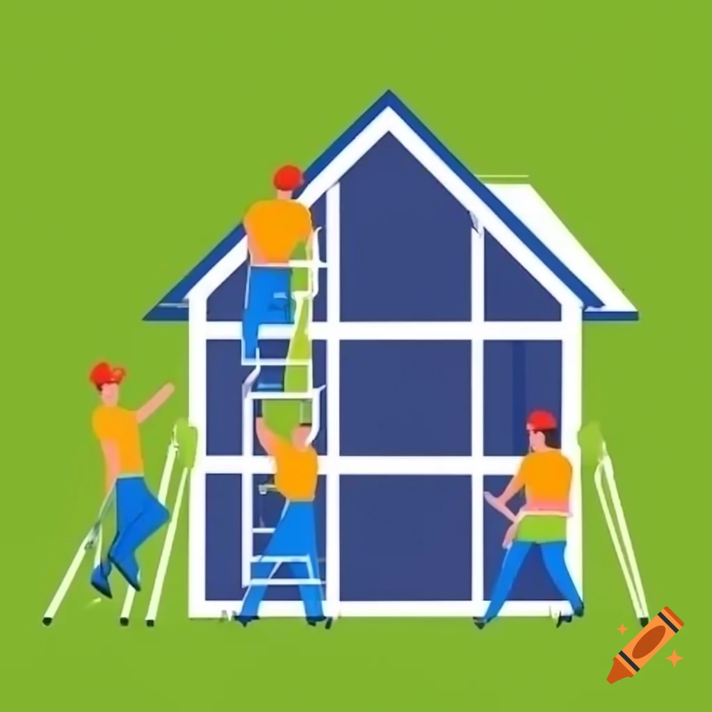 People working together to construct a house in HD wide frame