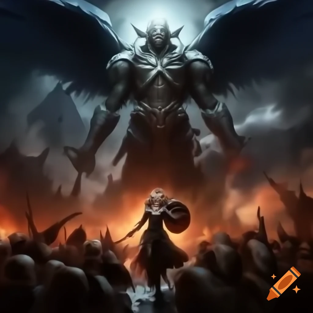 Action-packed scene from the Great Dream War featuring Dreamweaver Angel and Vampire Goddess