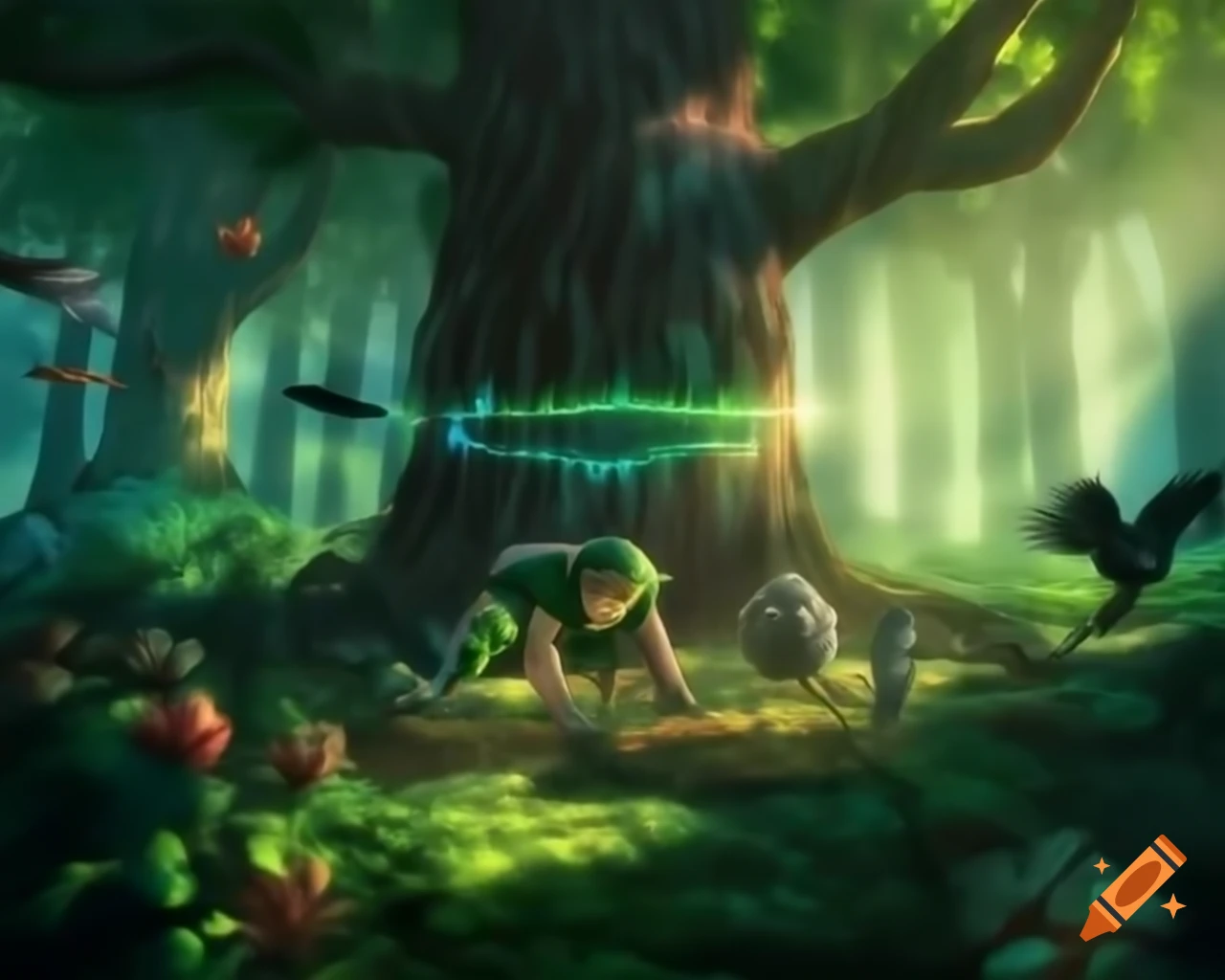 Dense forest with towering trees and vibrant plants reaching for sunlight