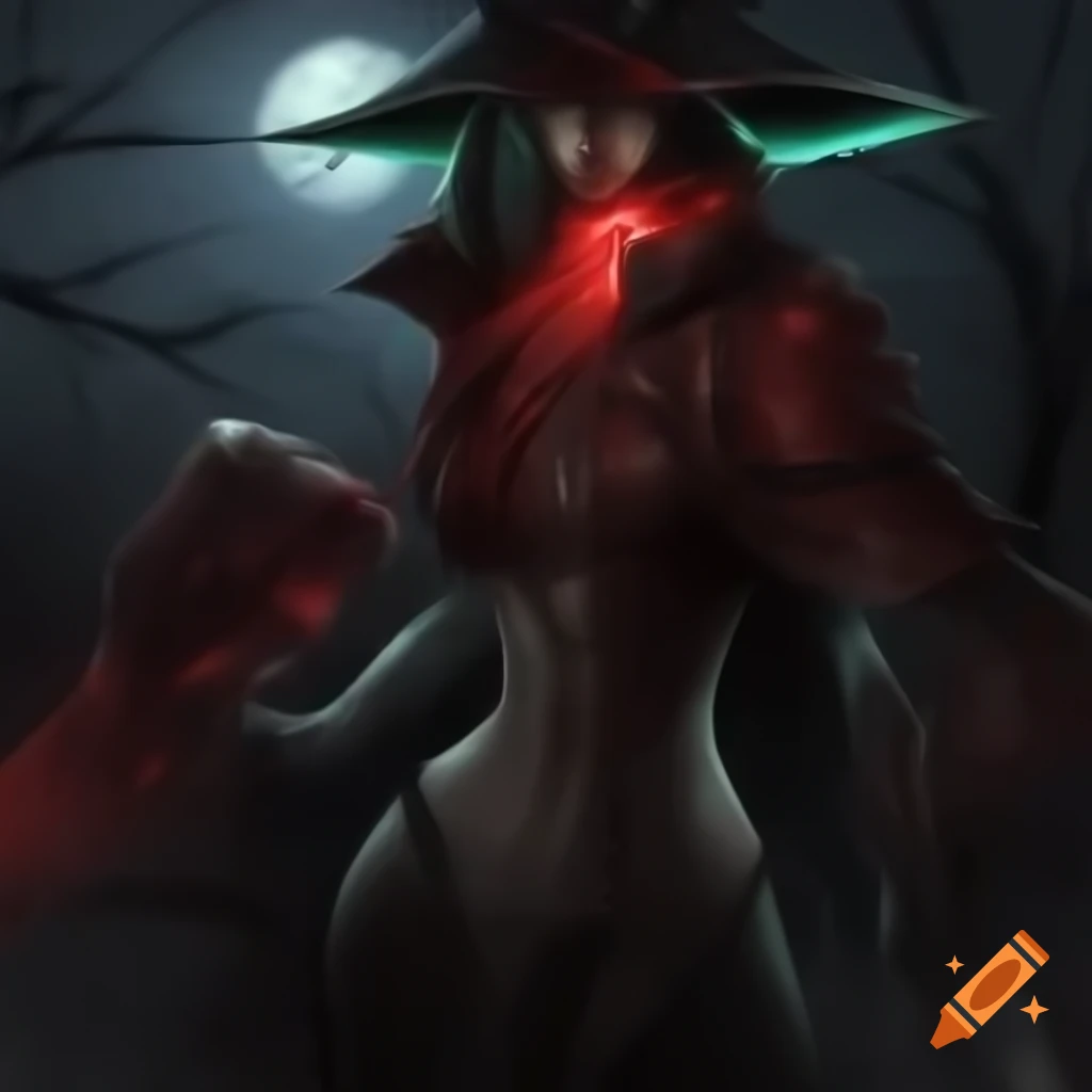 Horror-themed female monster with womb armor in a dark, surreal style