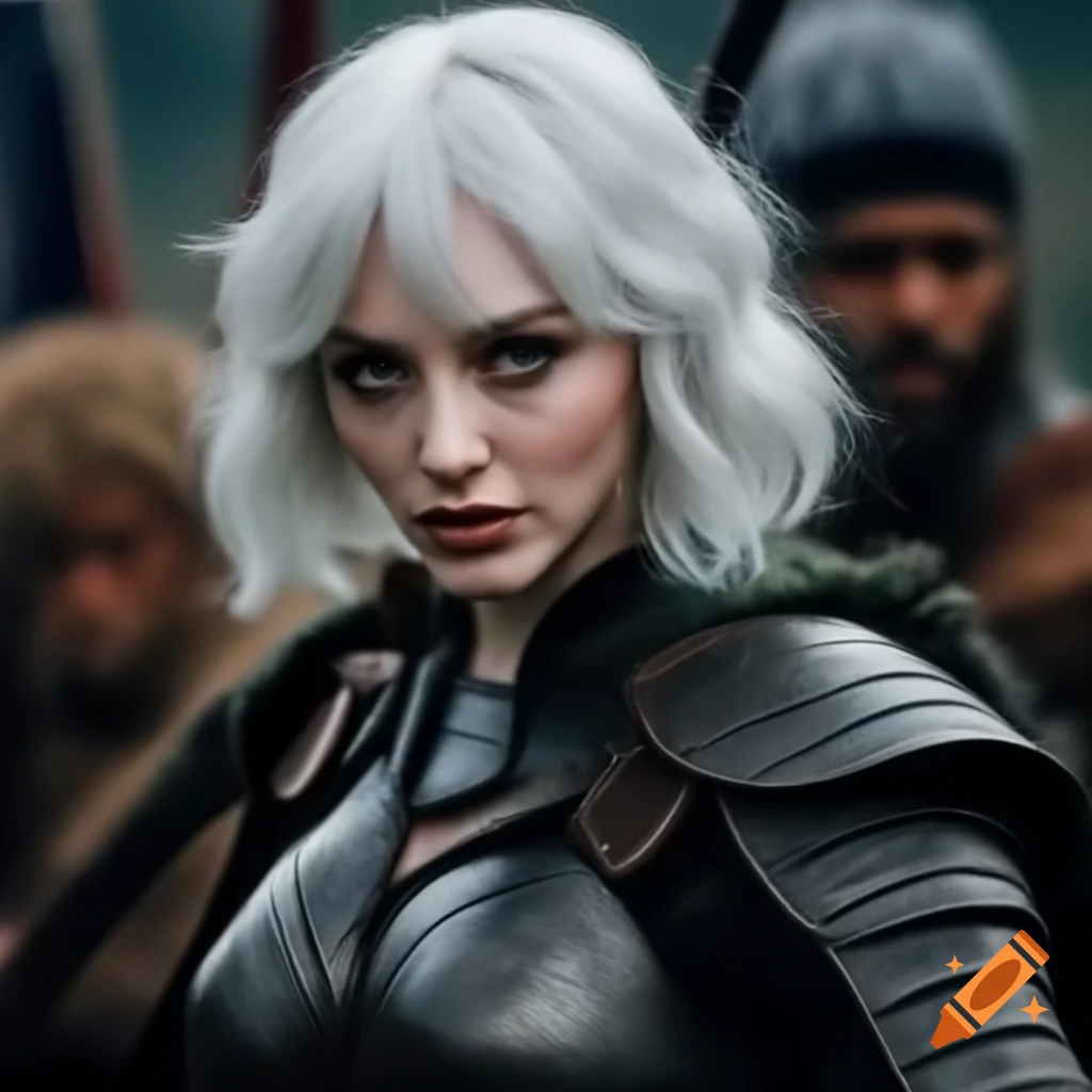 Cosplay of warrior character by Christina Hendricks, ultra wide shot