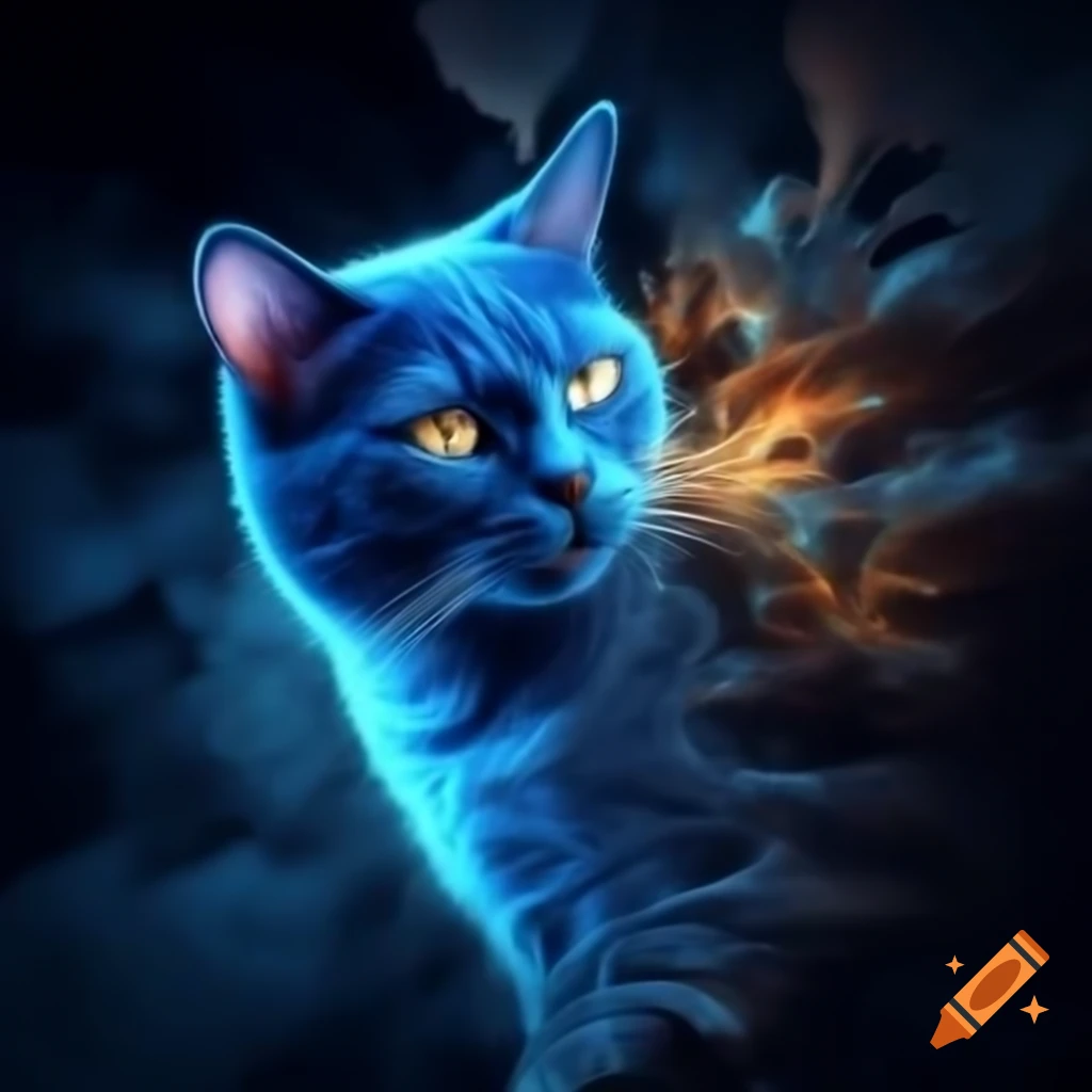 Blue cat god experiencing existential crisis with fractal reality