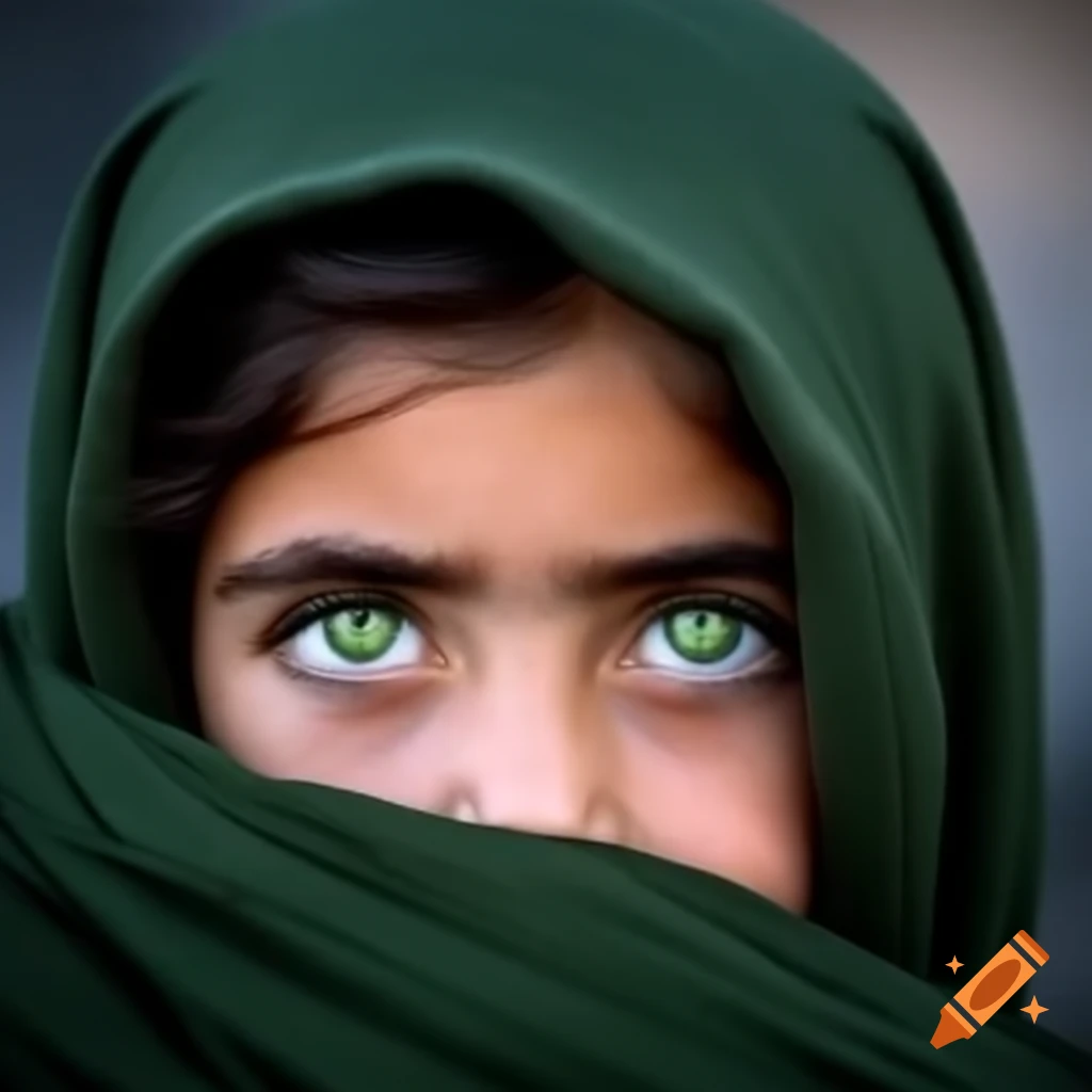 Portrait of Afghan girl with striking green eyes