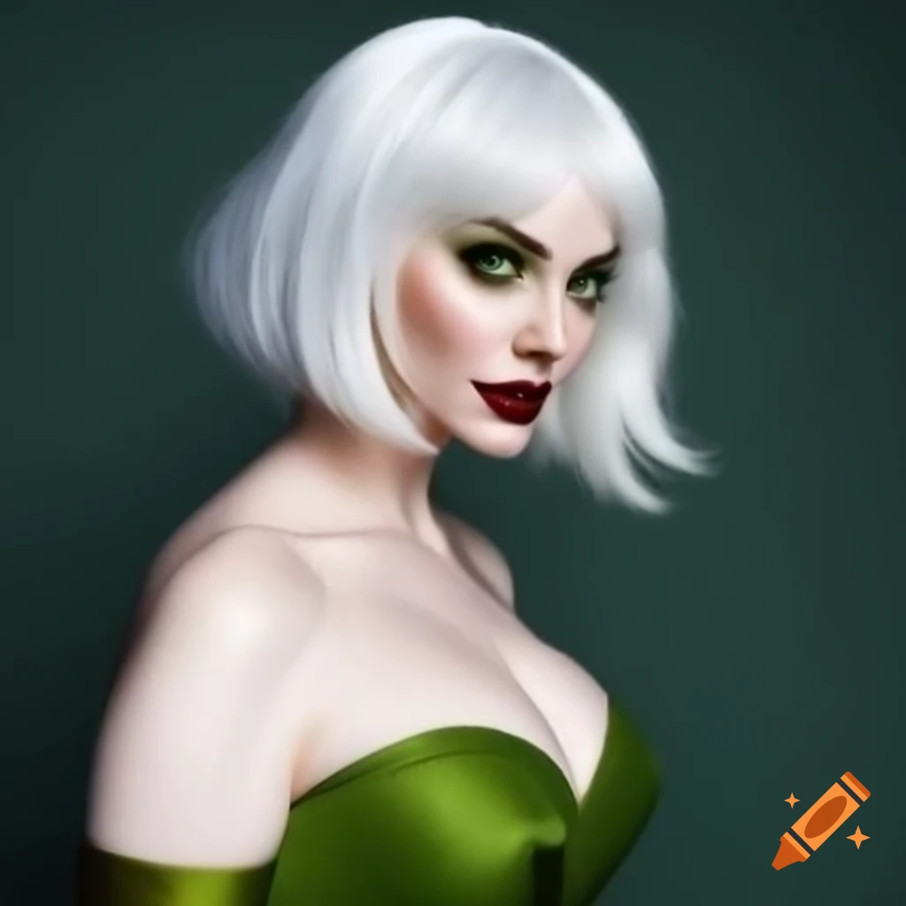 Christina Hendricks cosplaying as an elf with short white hair