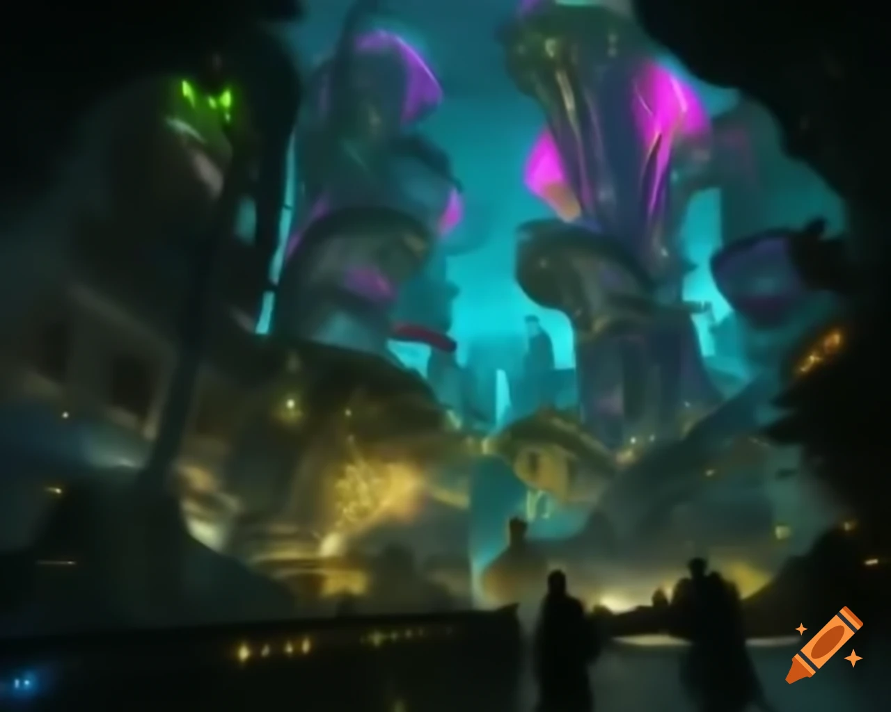 Surreal biopunk cityscape blending technology and biology on craiyon