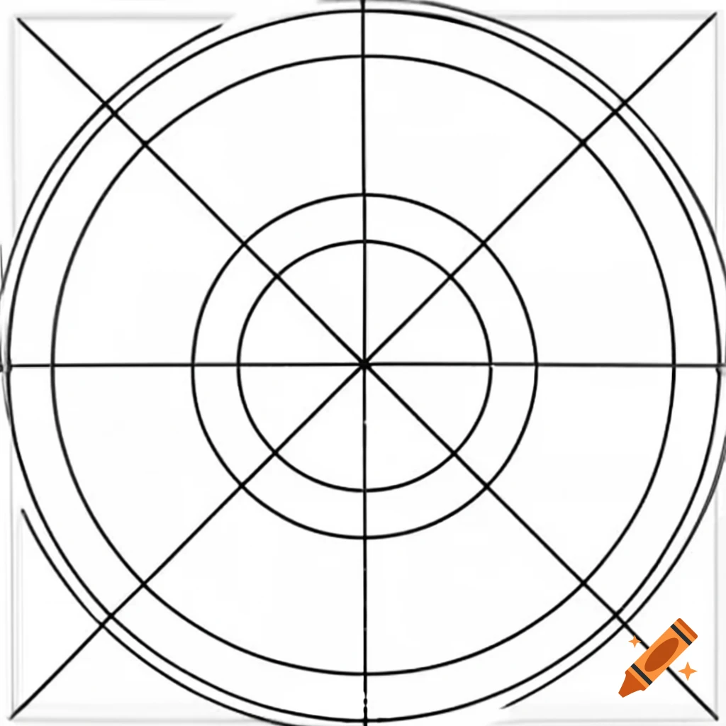 Technical drawing of a circle with sharp lines at 0°, 45°, and 90° angles