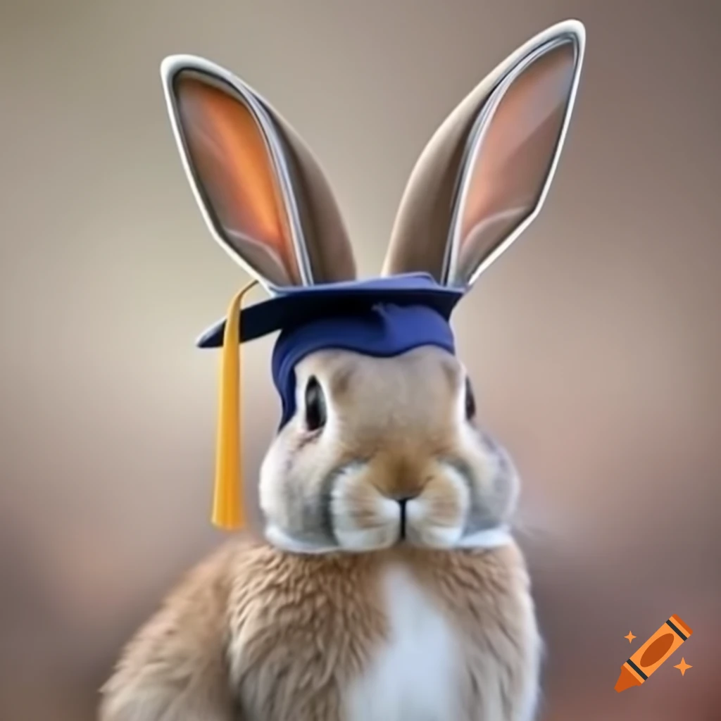 Graduating bunny in cap and gown