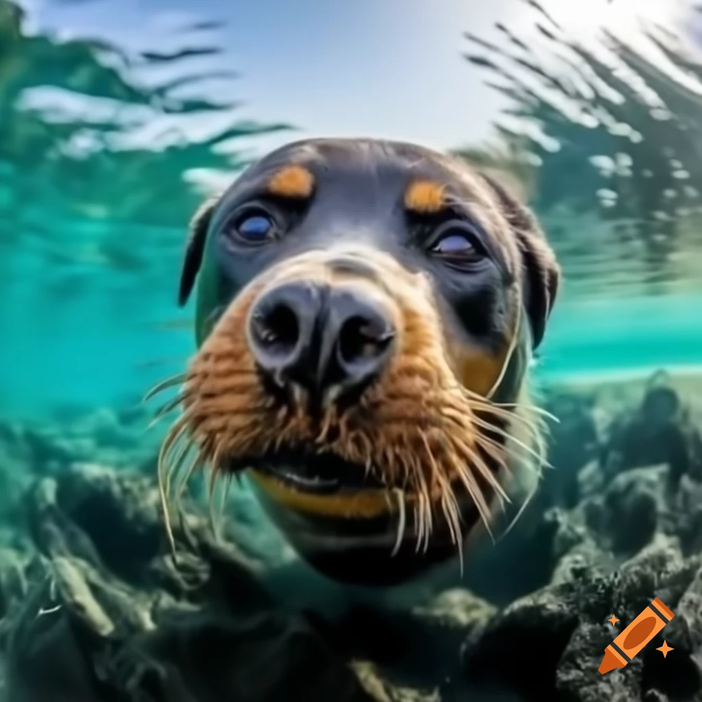 Seal with rottweiler head, unique hybrid concept